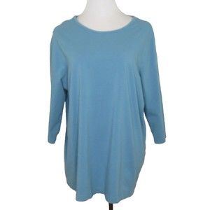 CJ Banks Find Your Fit Women's Size 2X Top 3/4 Sleeve Round Neck Stretch Blue